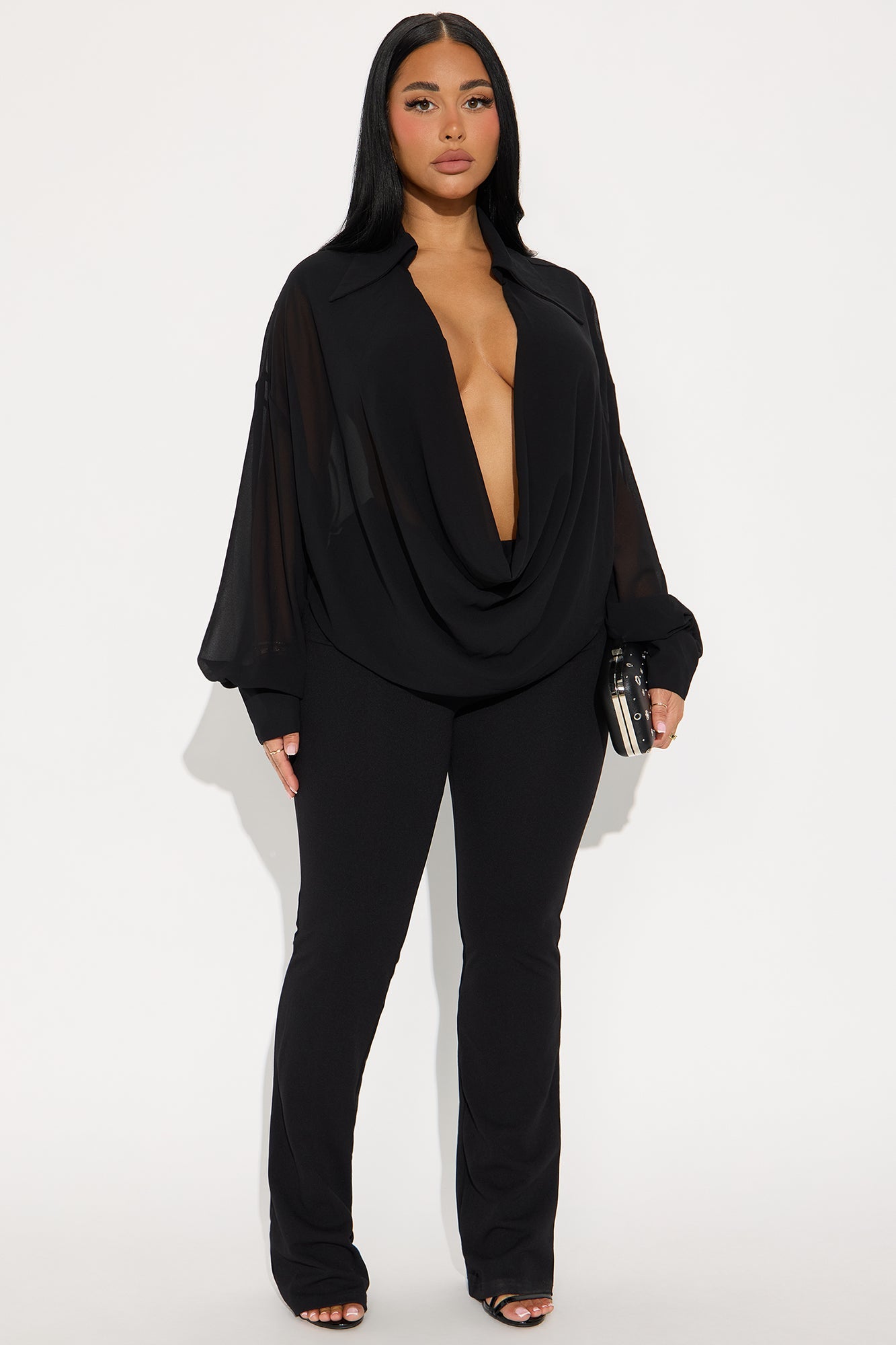 Flora Belle Chiffon Cowl Neck Jumpsuit - Black
