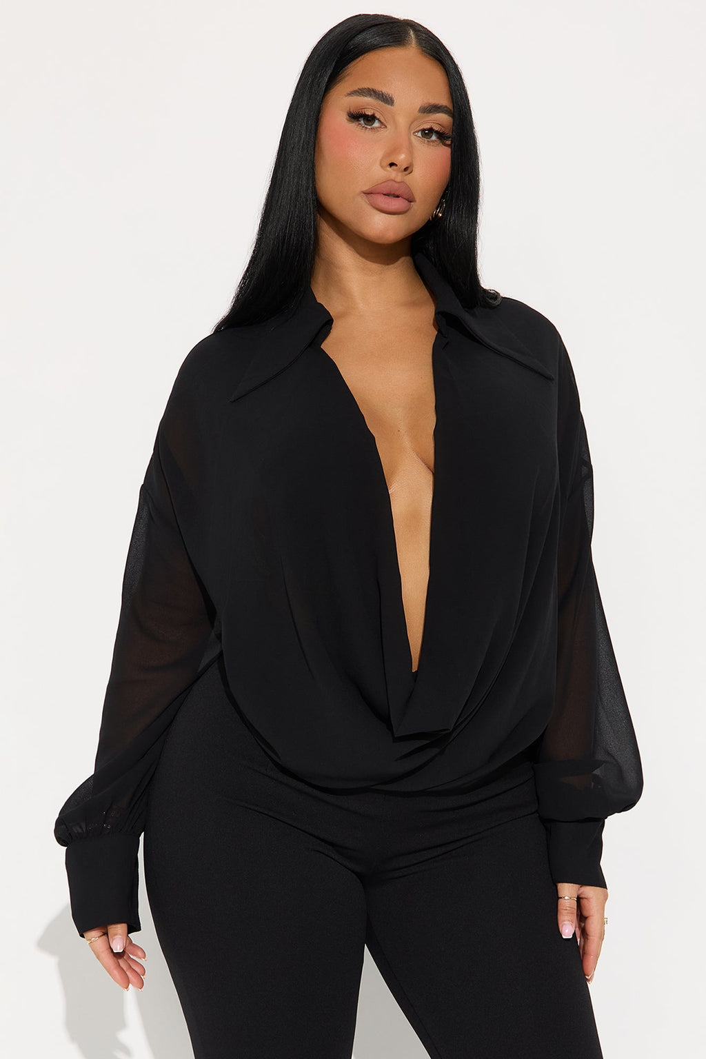 Flora Belle Chiffon Cowl Neck Jumpsuit - Black