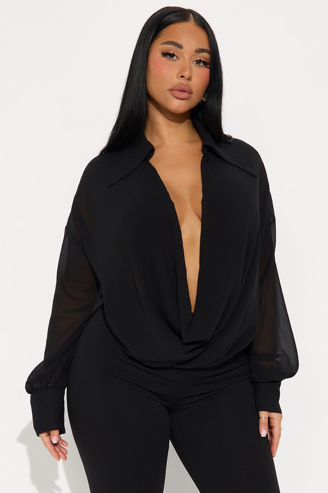 Flora Belle Chiffon Cowl Neck Jumpsuit - Black