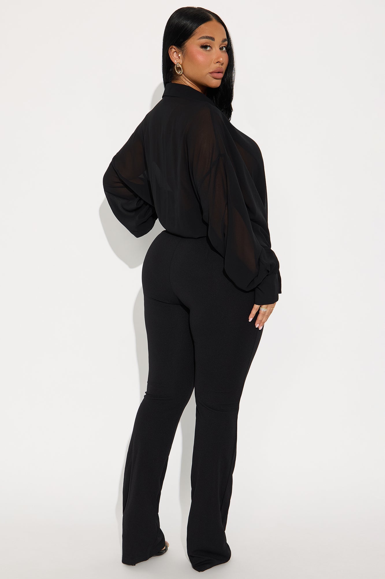 Flora Belle Chiffon Cowl Neck Jumpsuit - Black