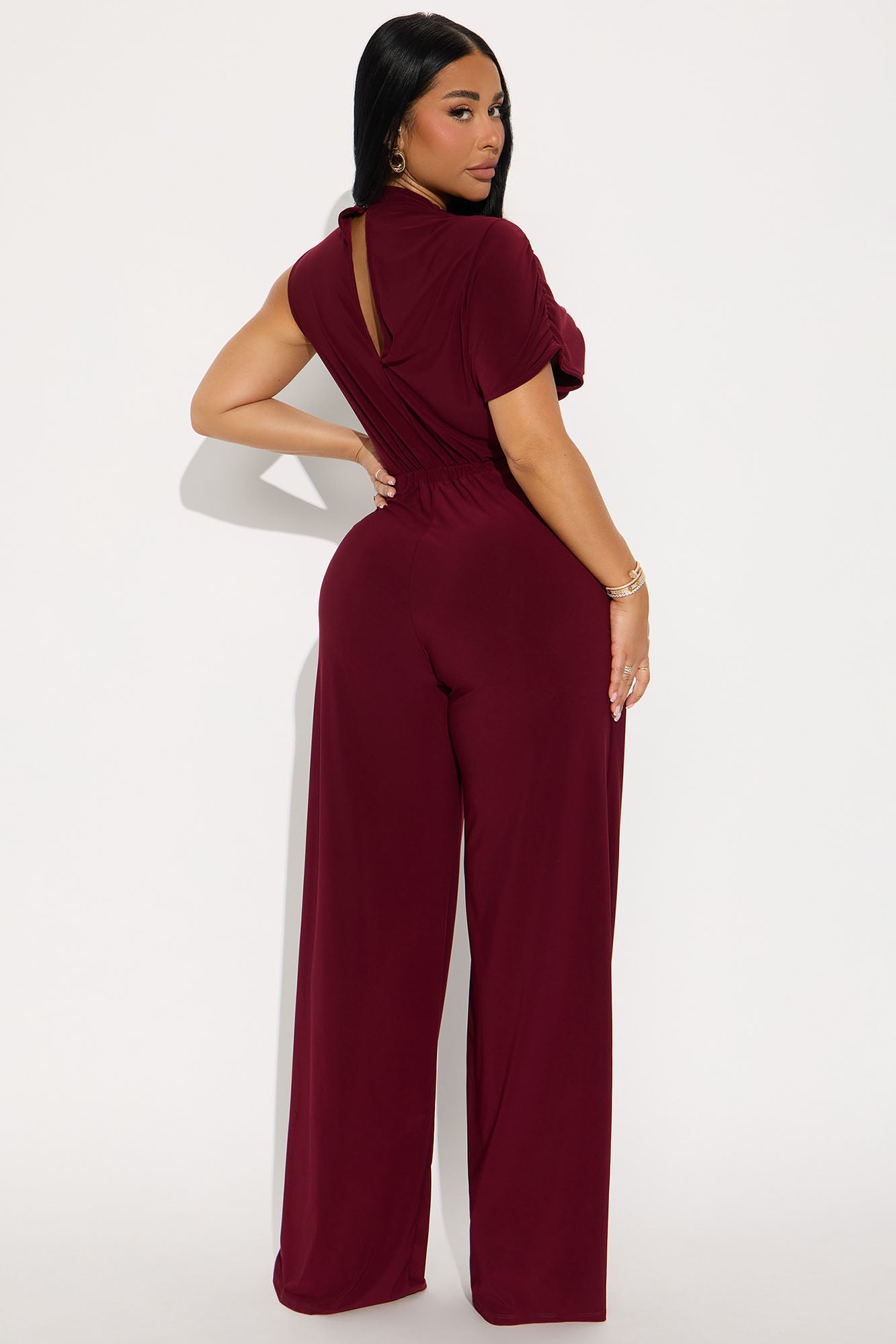 Monica Mock Neck Wide Leg Jumpsuit - Wine