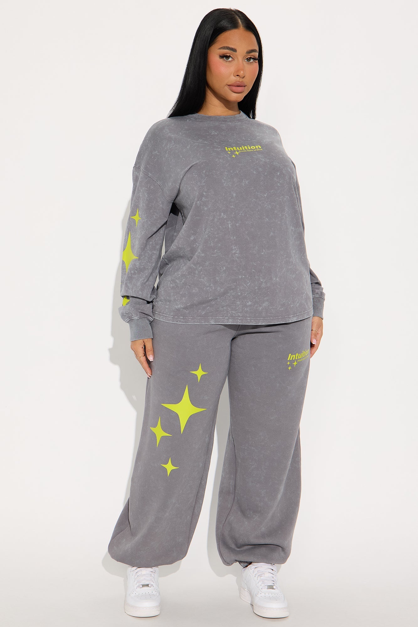 Trust Your Intuition Acid Wash Jogger Set - Grey