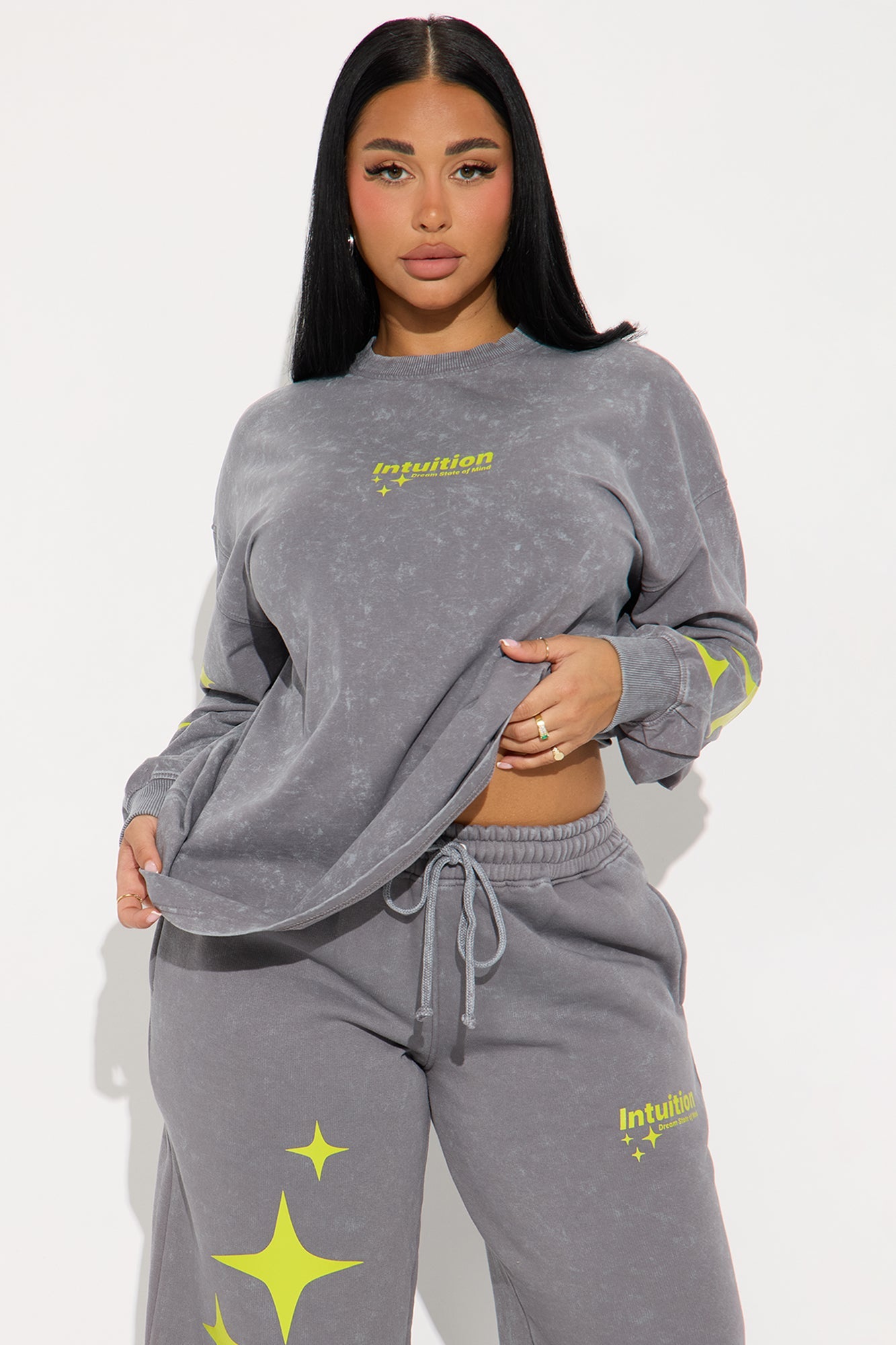 Trust Your Intuition Acid Wash Jogger Set - Grey