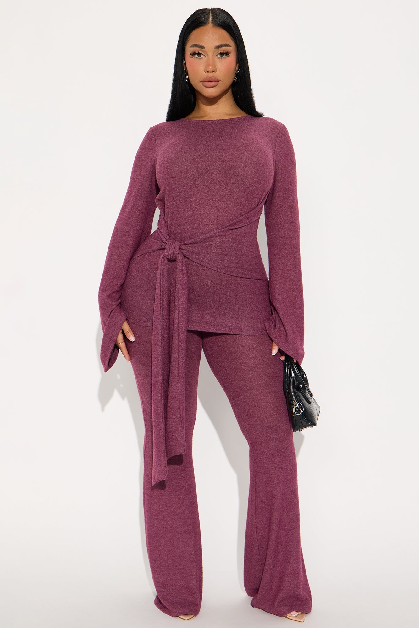Current Mood Tie Waist Pant Set - Plum