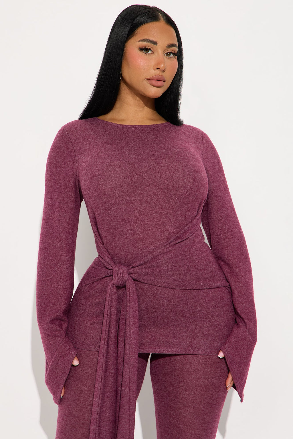 Current Mood Tie Waist Pant Set - Plum