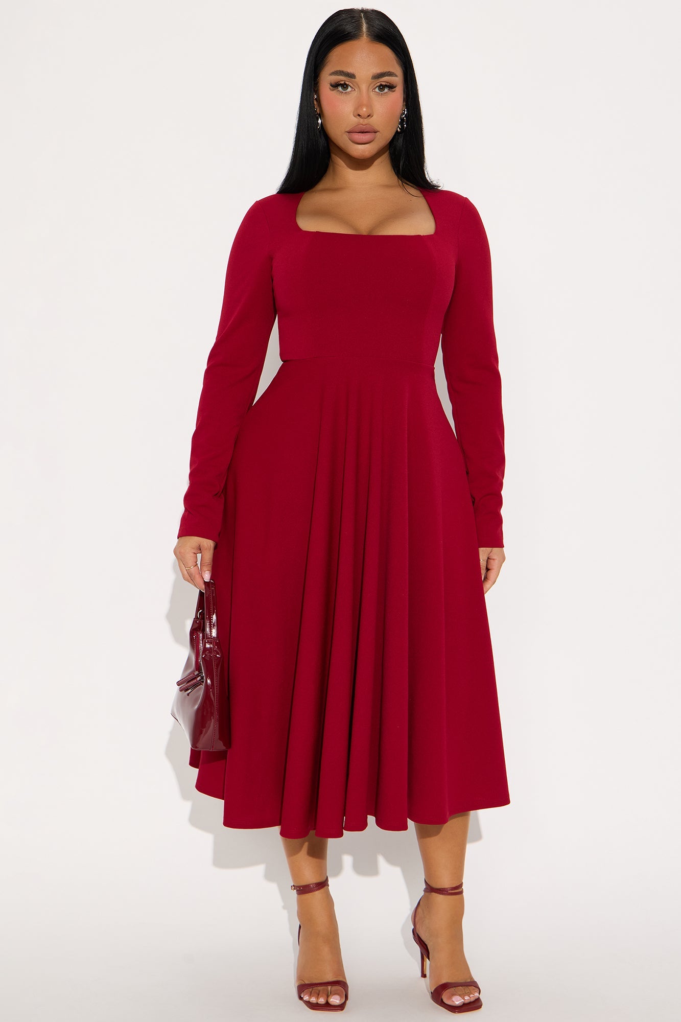 Alena Long Sleeve Midi Dress - Wine