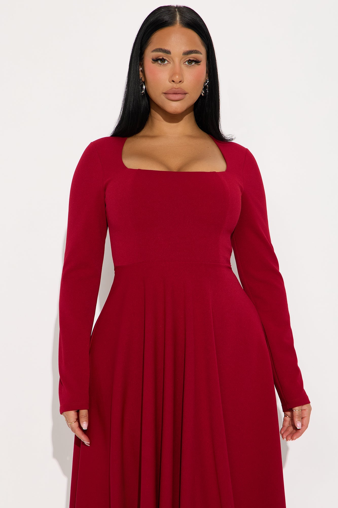 Alena Long Sleeve Midi Dress - Wine