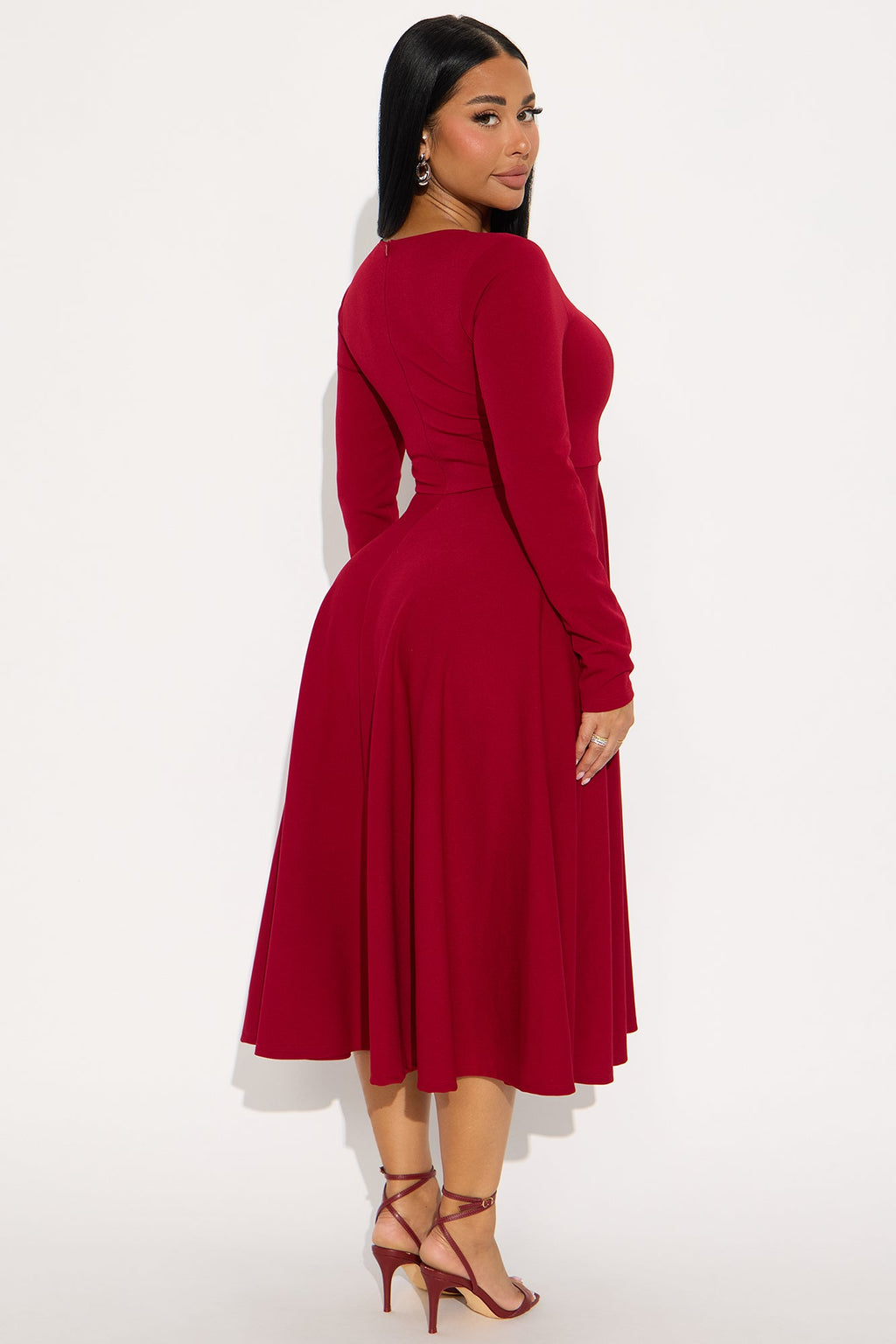 Alena Long Sleeve Midi Dress - Wine