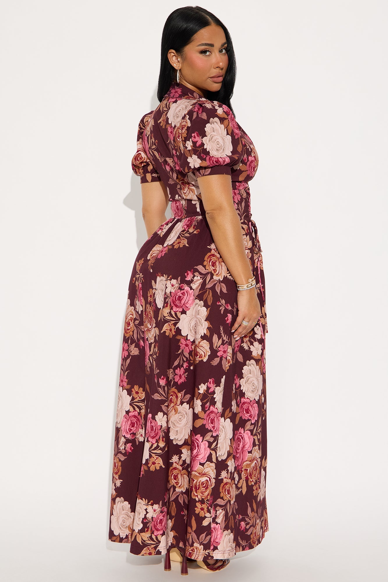 Polly Puff Sleeve Maxi Dress - Burgundy/combo