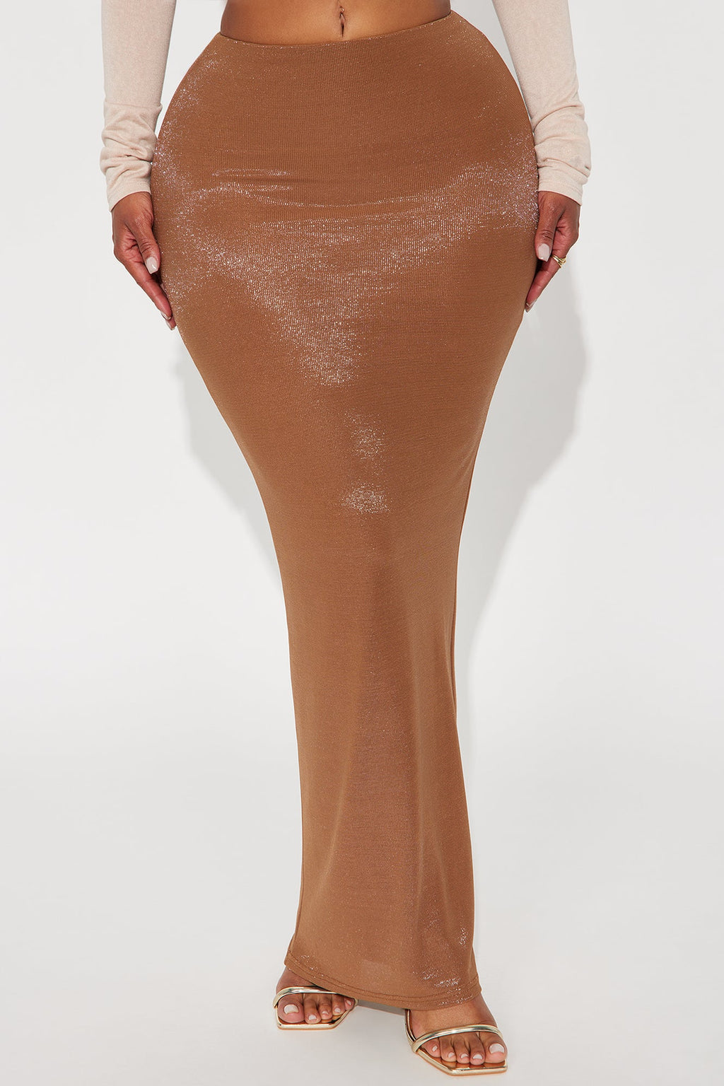 Star Of The Night Shimmer Maxi Skirt - Tan