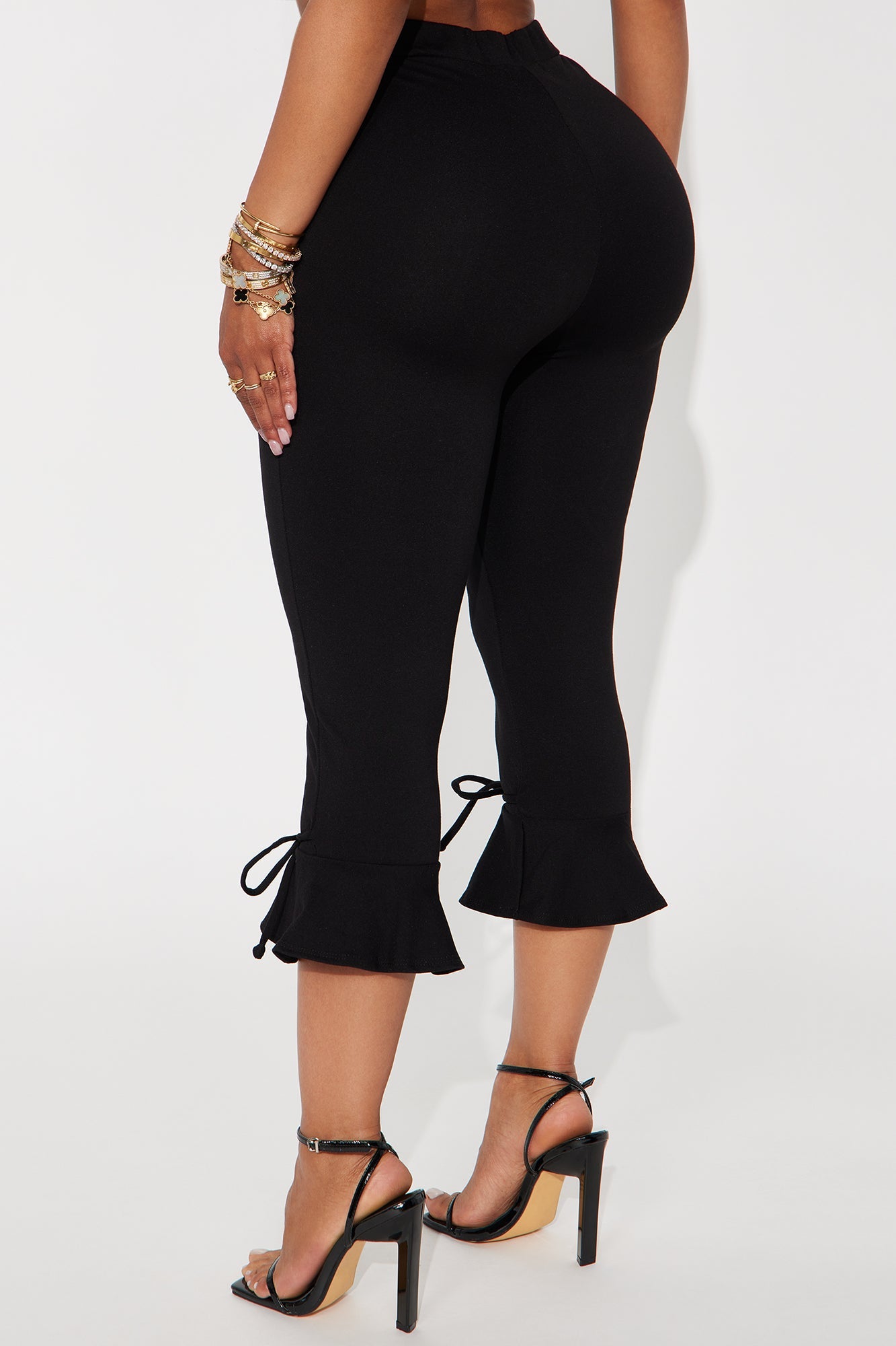 Kasia Ponte Ruffled Capri Legging - Black