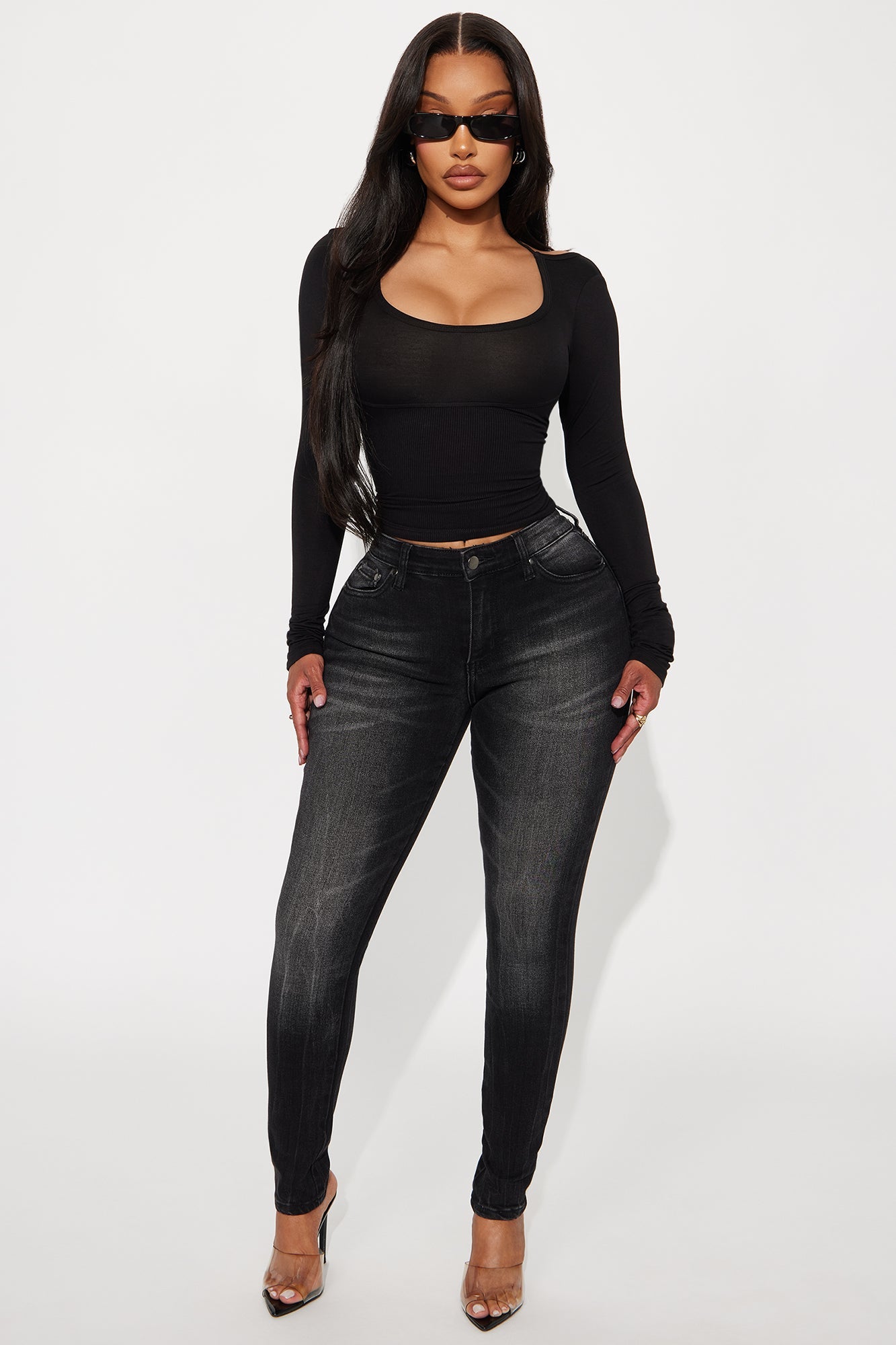 Simply Classic Mid Rise Skinny Jeans - Black Wash