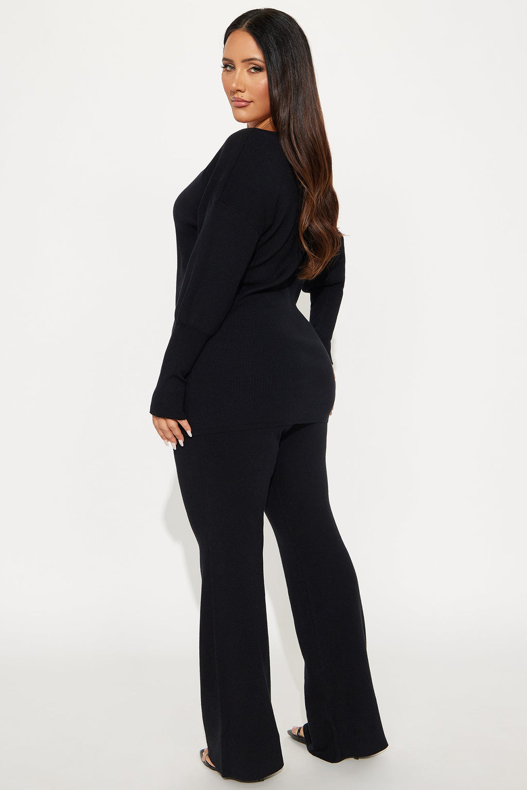 Cara Off Shoulder Sweater 3 Piece Pant Set - Black