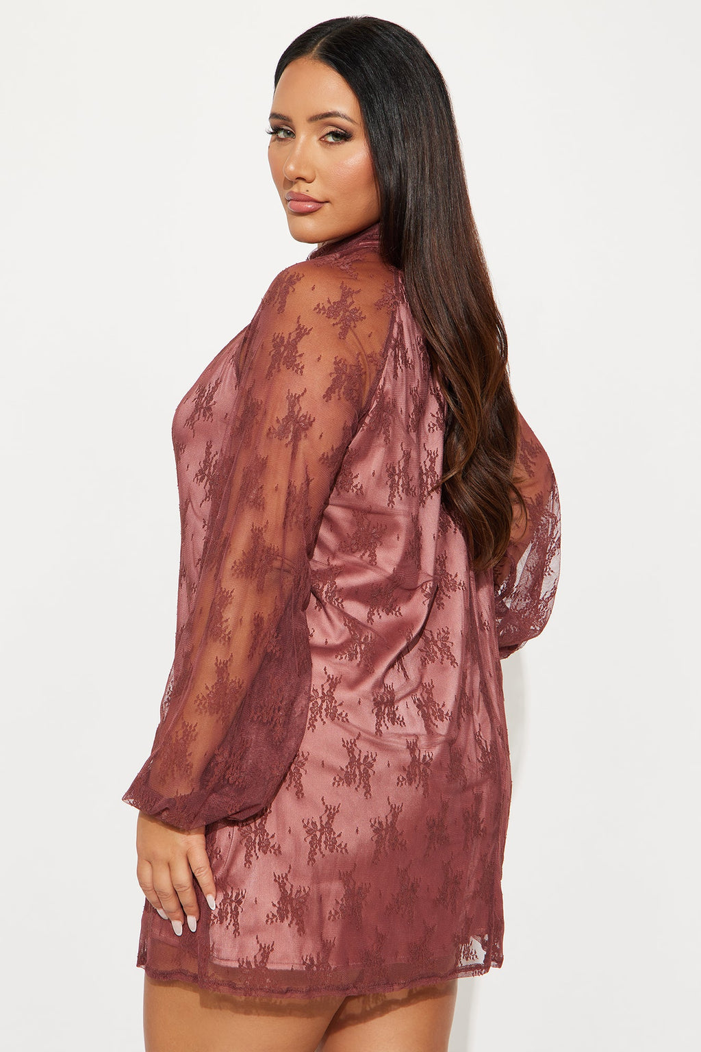 Maya Lace Long Sleeve Mini Dress - Rust
