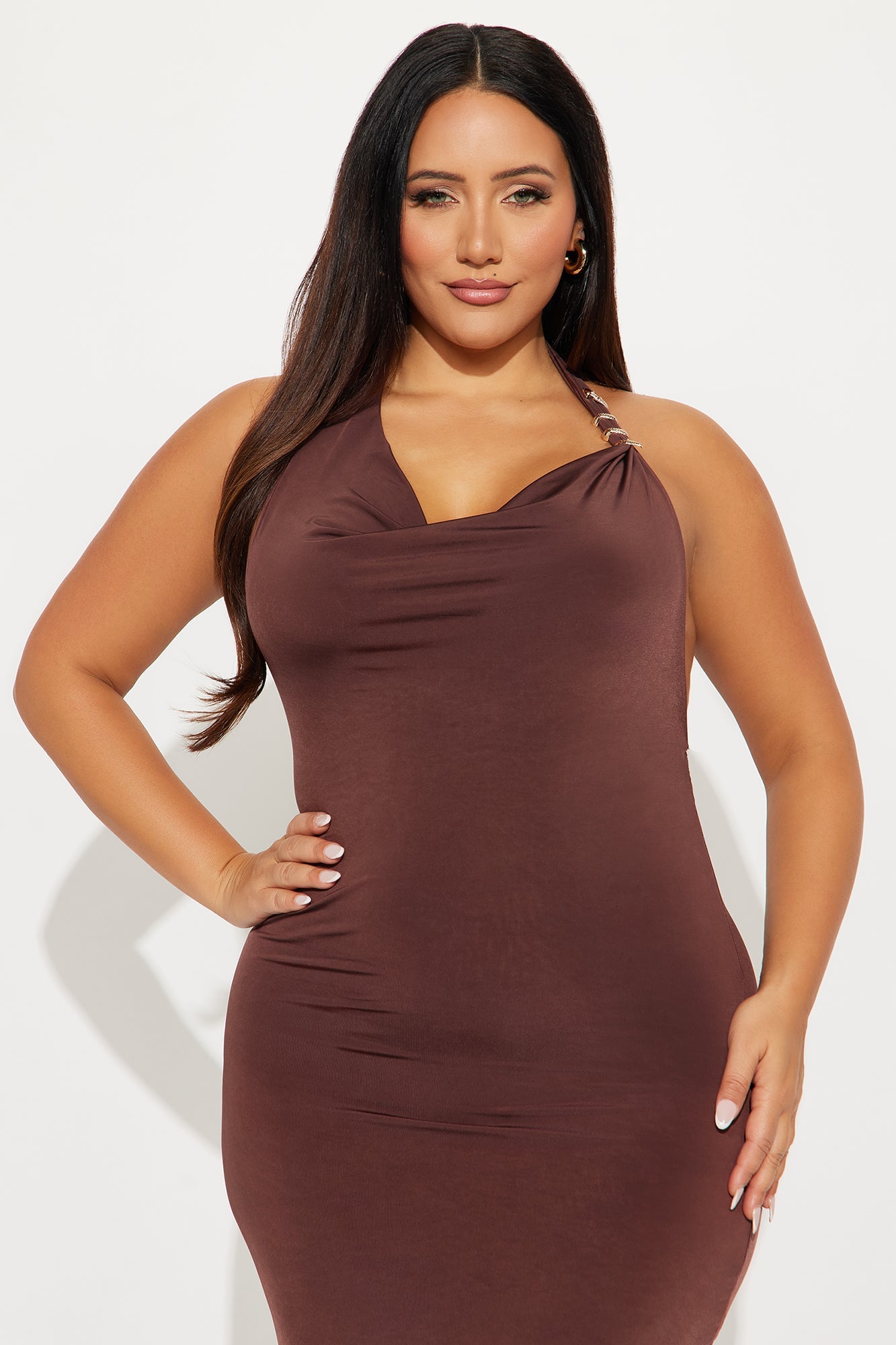 Synthia Snake Halter Midi Dress - Brown