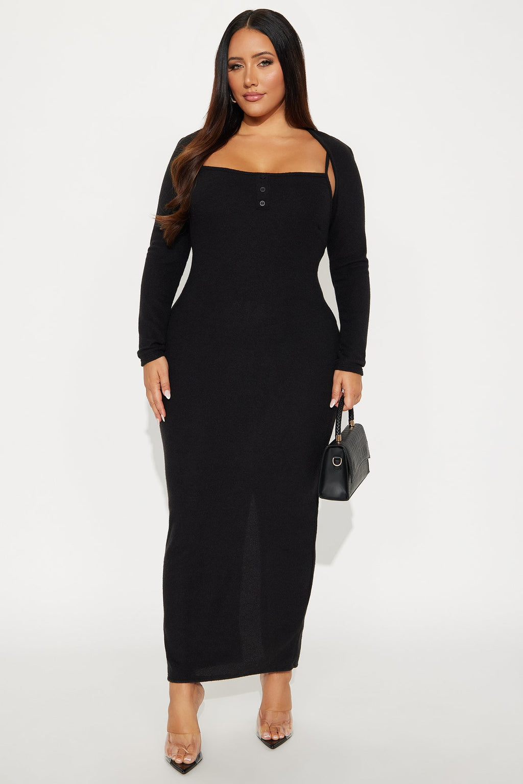 No Rush Sweater Maxi Dress - Black