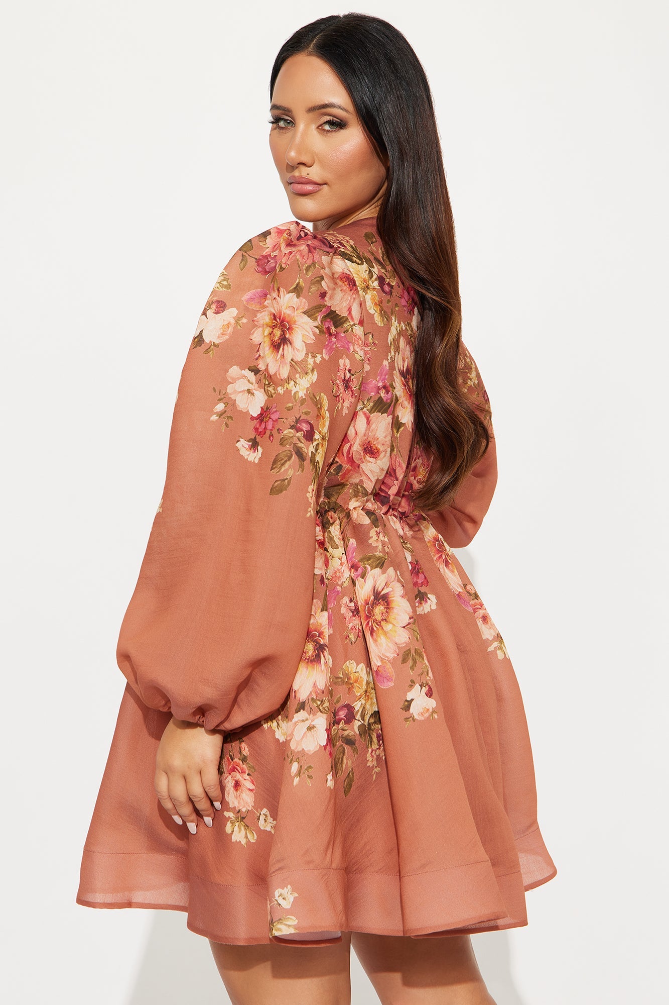 Esme Floral Long Sleeve Mini Dress - Rose
