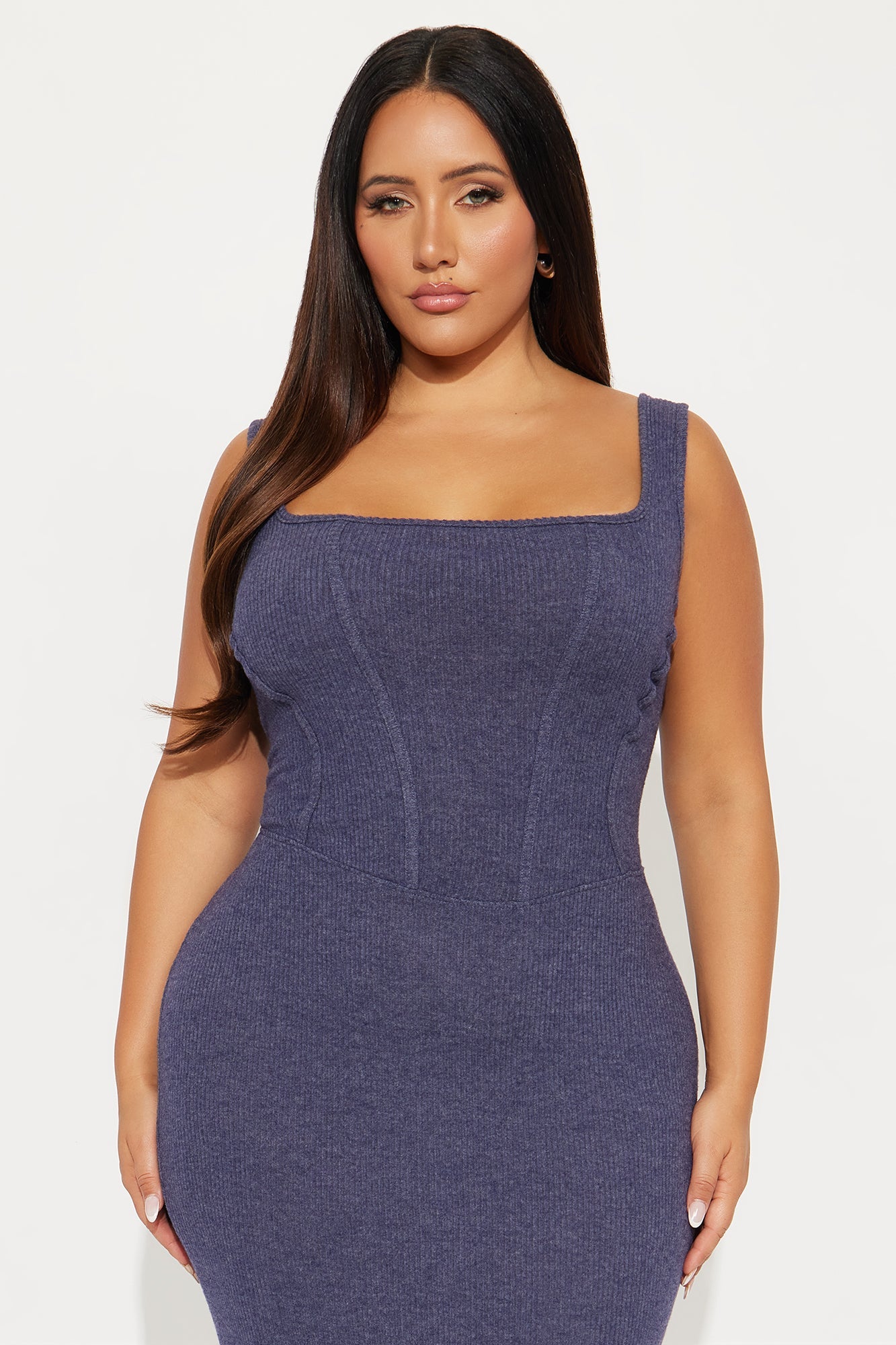Leah Long Sleeve Shrug Ribbed Midi Dress Set - Navy