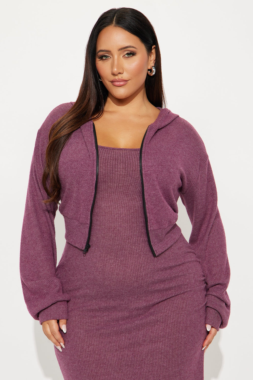 Azusa 2 Piece Zip Up Maxi Dress Set - Plum