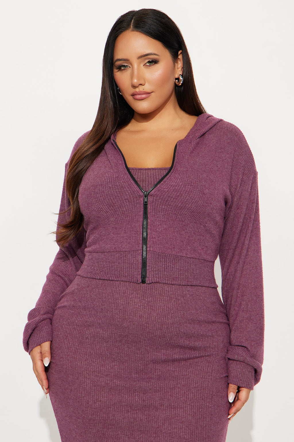 Azusa 2 Piece Zip Up Maxi Dress Set - Plum