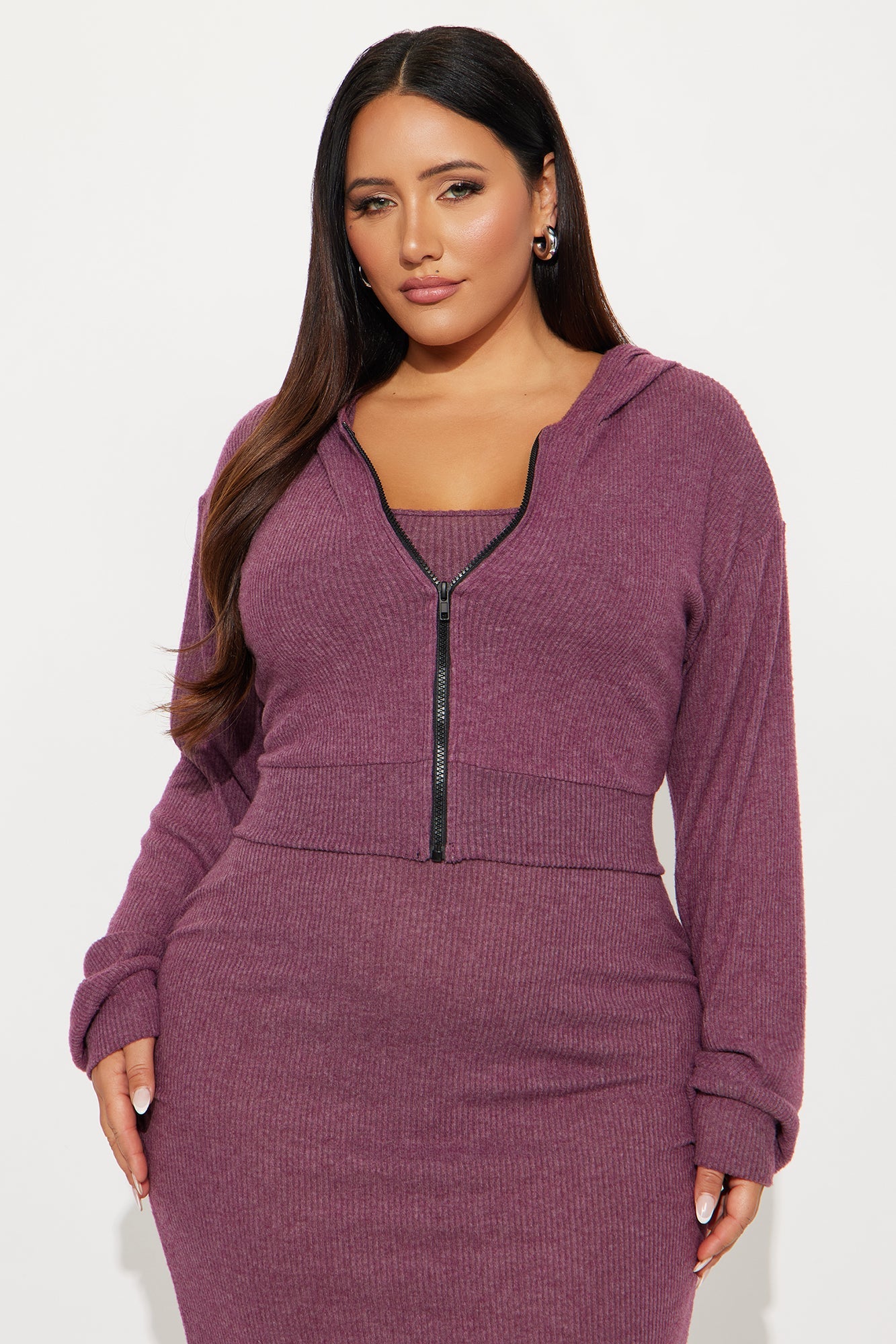 Azusa 2 Piece Zip Up Maxi Dress Set - Plum