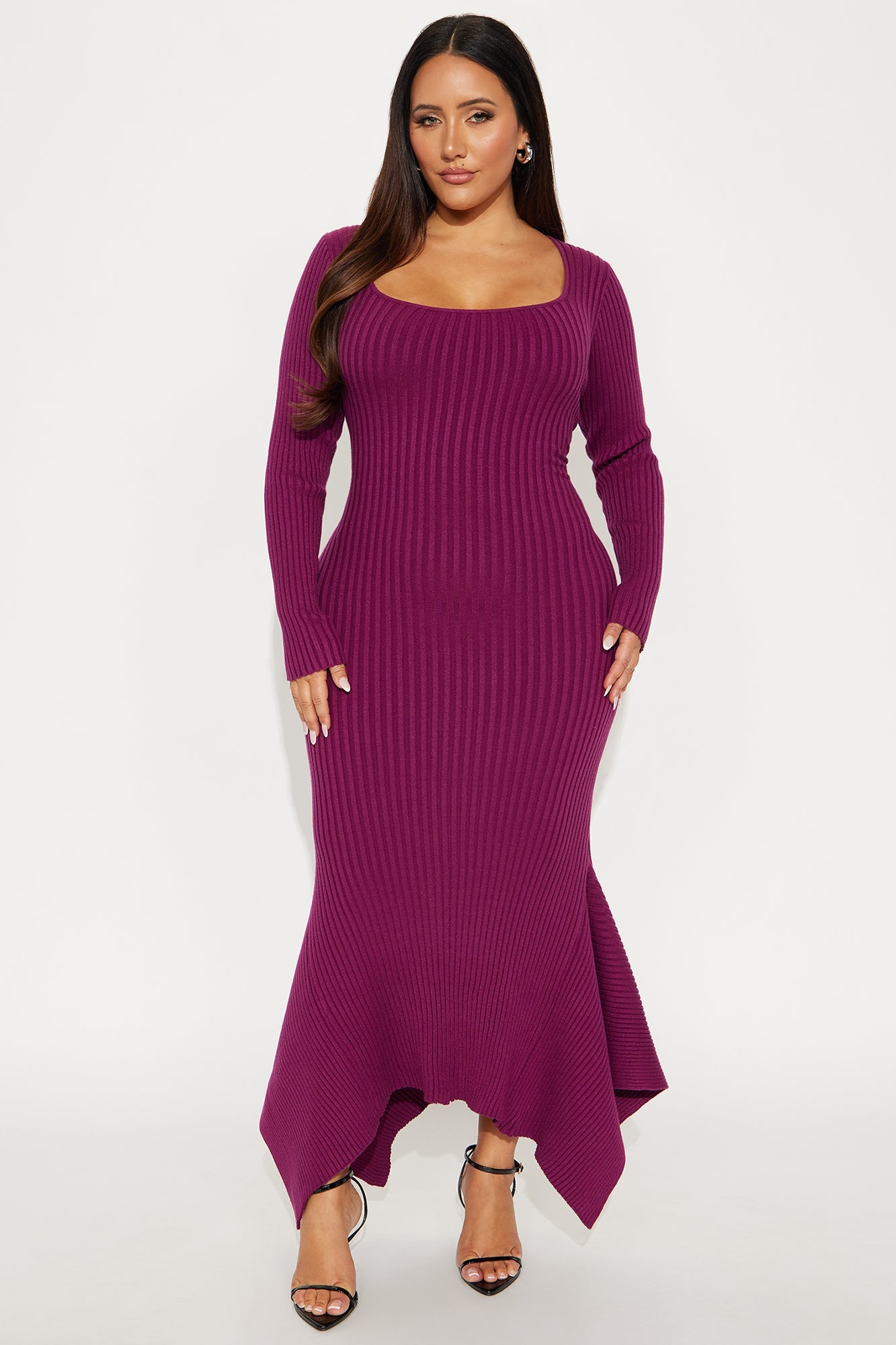 Kaylie Scoop Neck Sweater Maxi Dress - Magenta