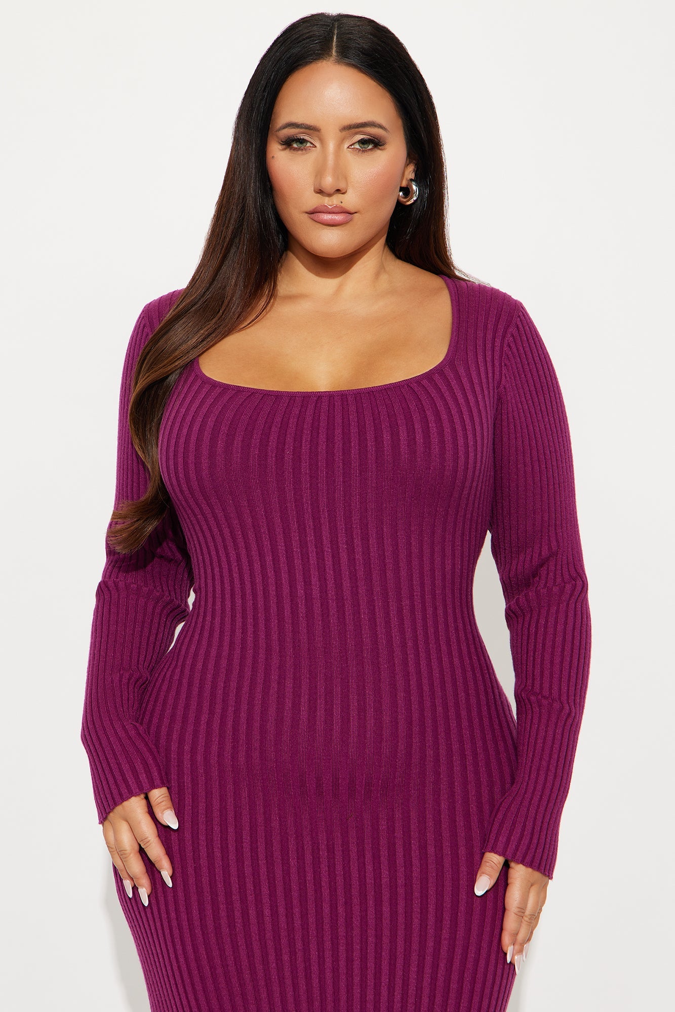 Kaylie Scoop Neck Sweater Maxi Dress - Magenta