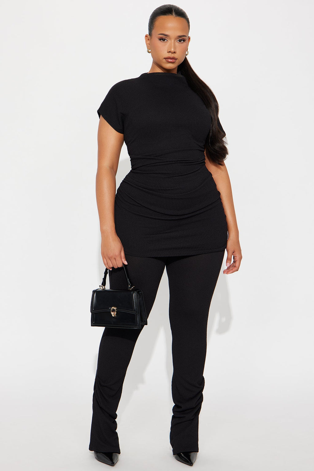 Nora High Neck Ruched Pant Set - Black