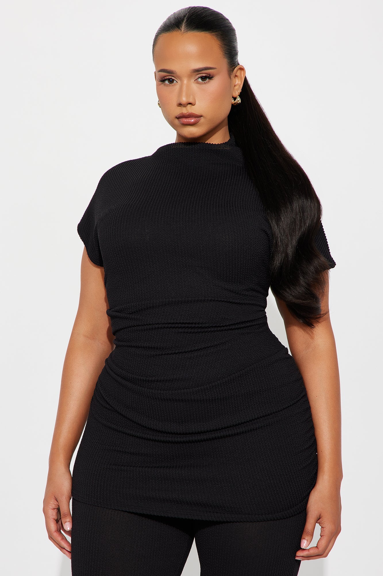 Nora High Neck Ruched Pant Set - Black