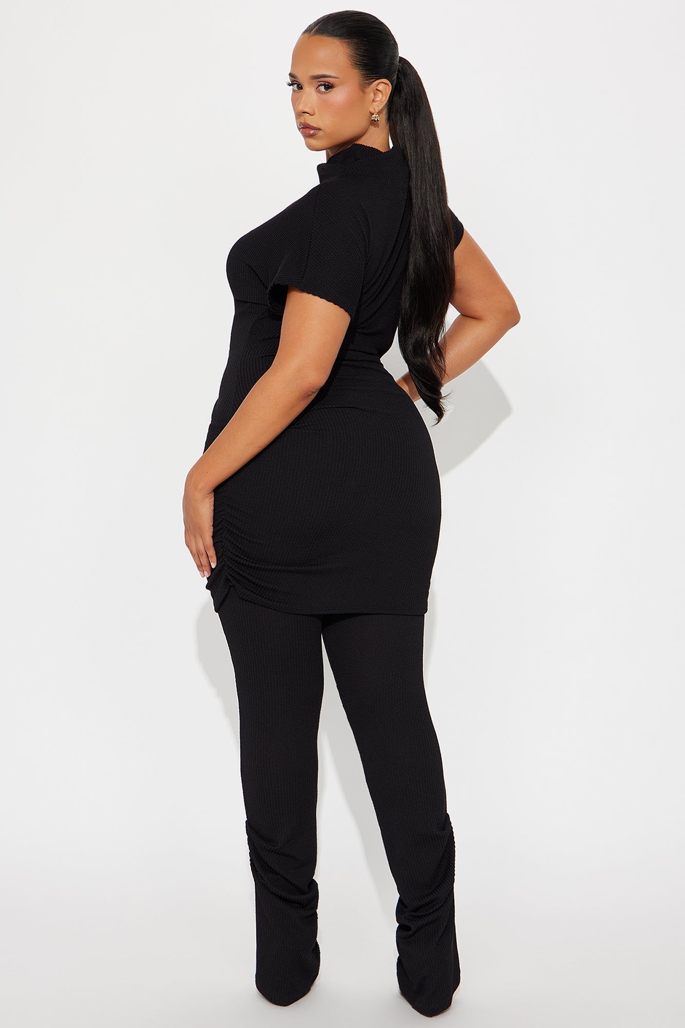 Nora High Neck Ruched Pant Set - Black