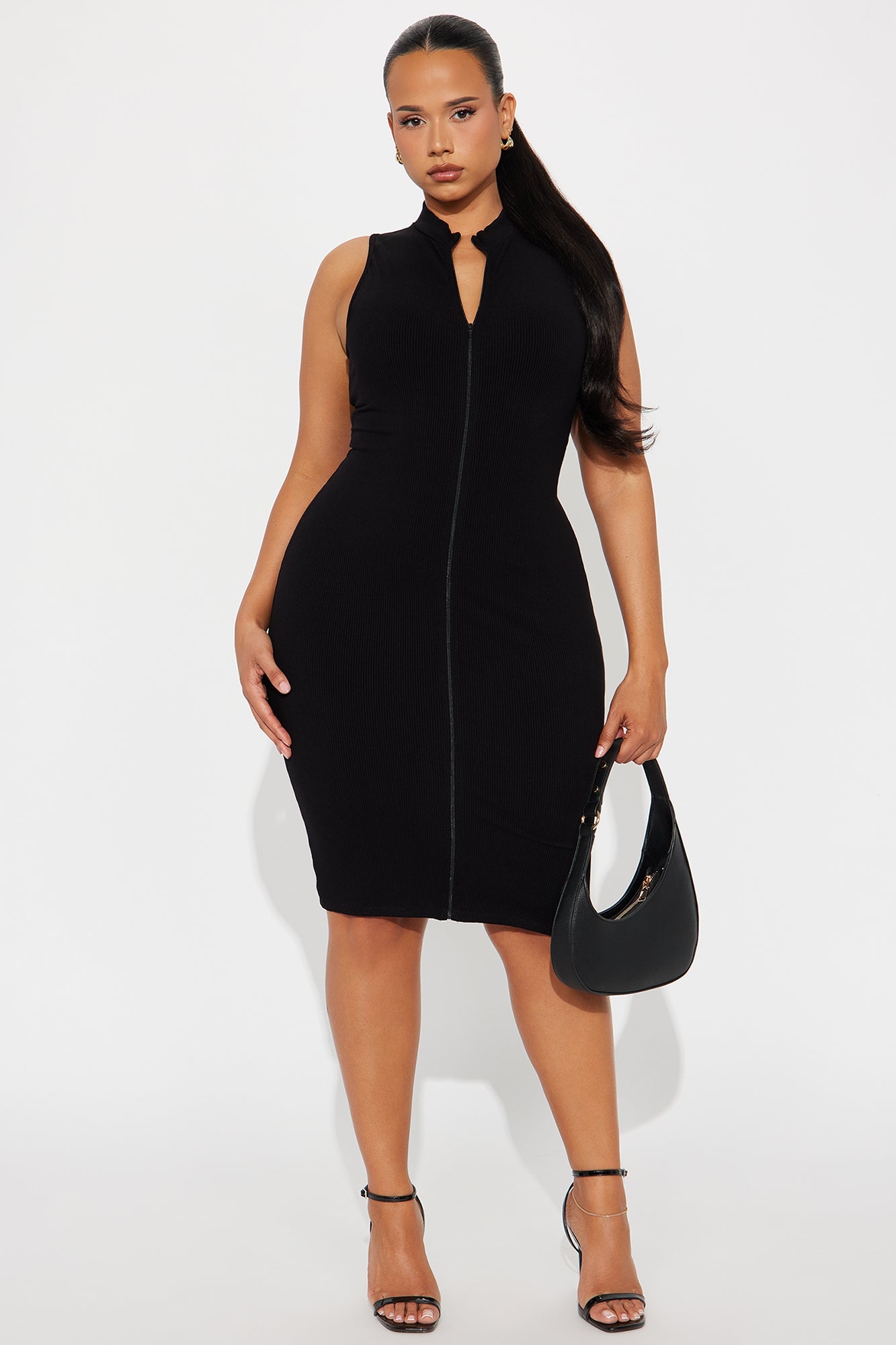 Zoey Snatched Midi Dress - Black