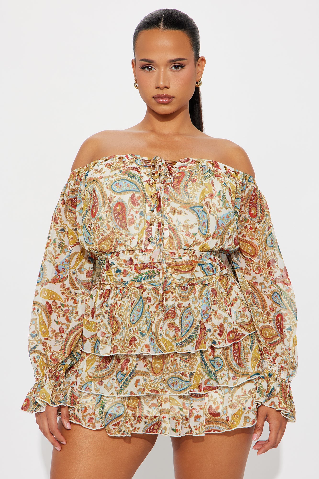 Boho Aura Ruffle Mini Dress - Brown/combo