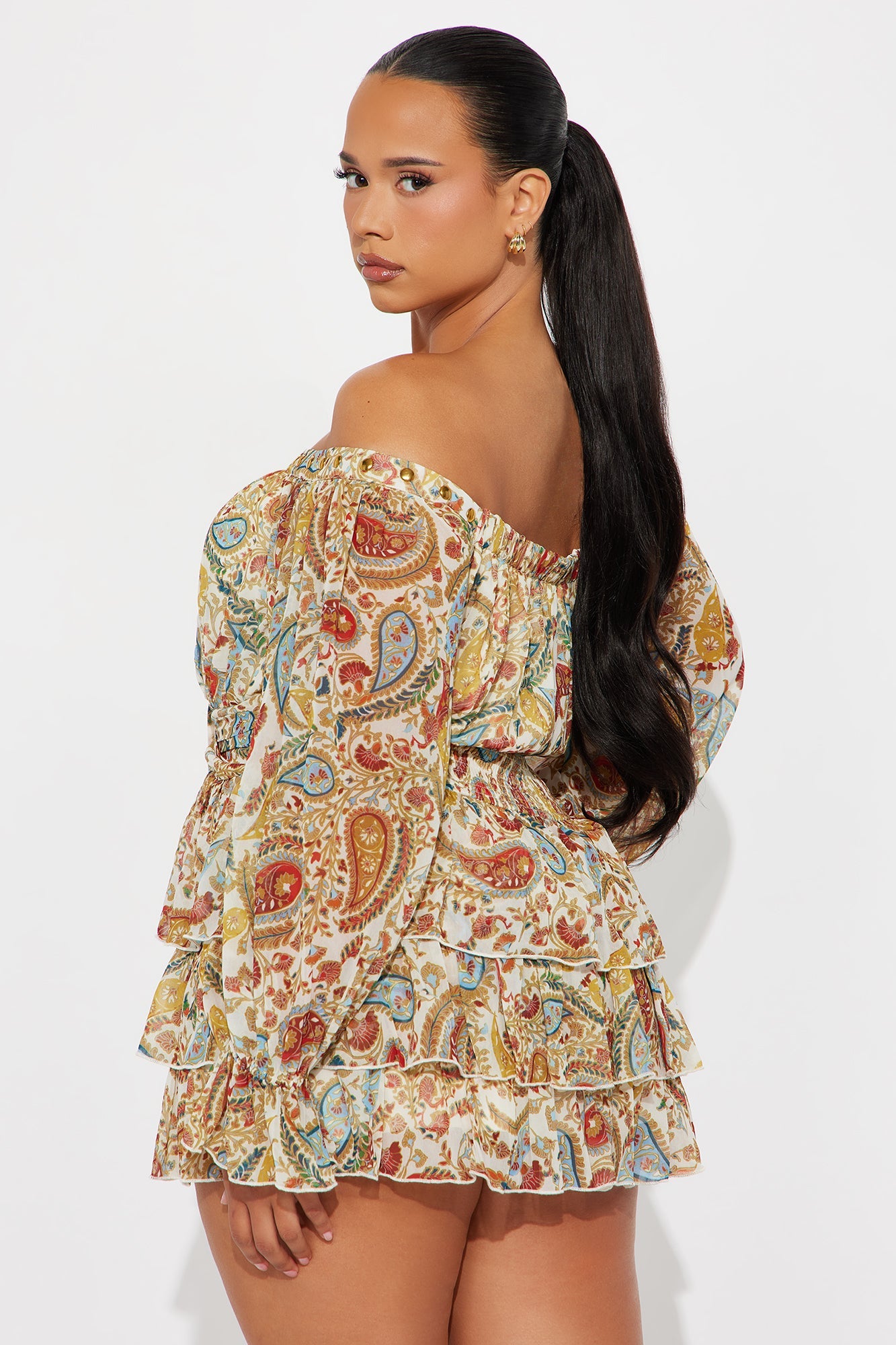 Boho Aura Ruffle Mini Dress - Brown/combo
