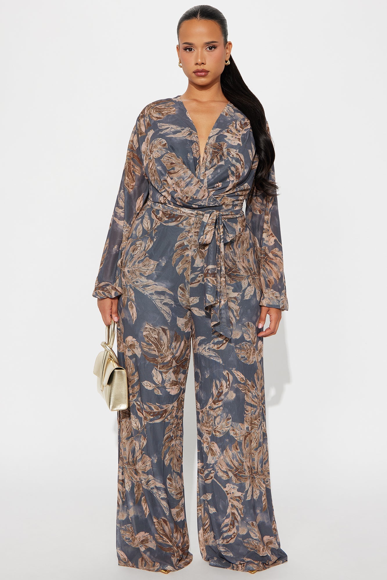 Falling For Me Wide Leg Jumpsuit - Charcoal/combo