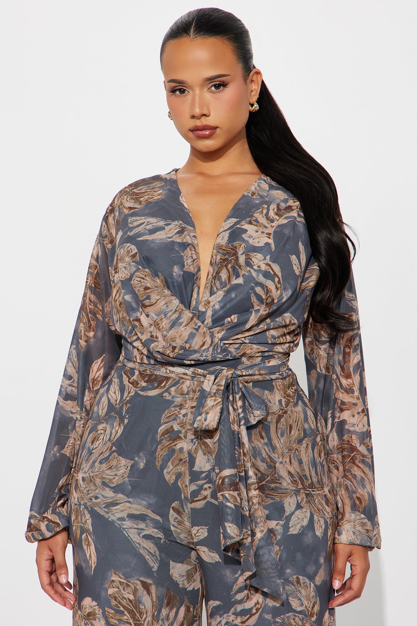 Falling For Me Wide Leg Jumpsuit - Charcoal/combo