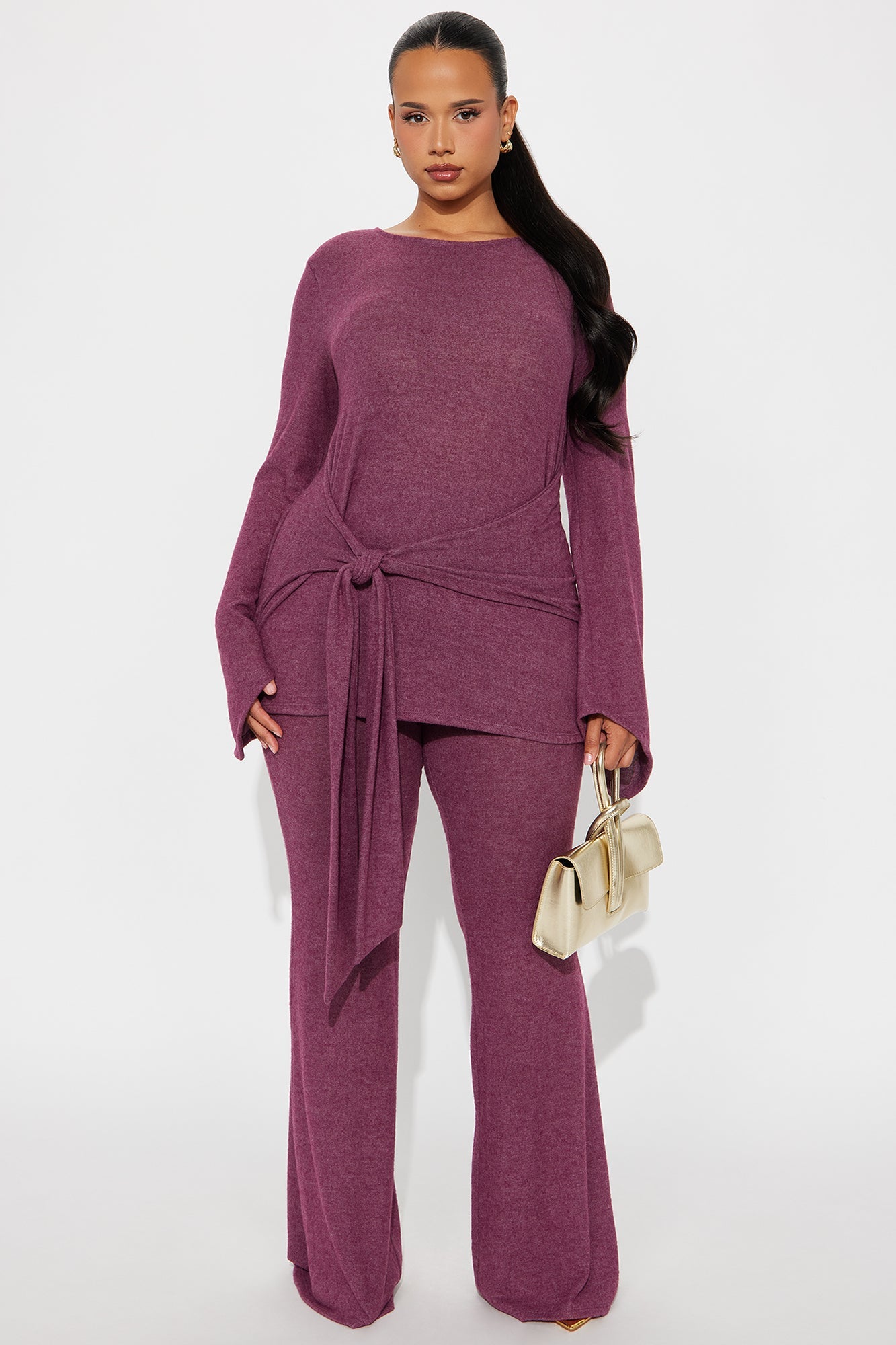 Current Mood Tie Waist Pant Set - Plum