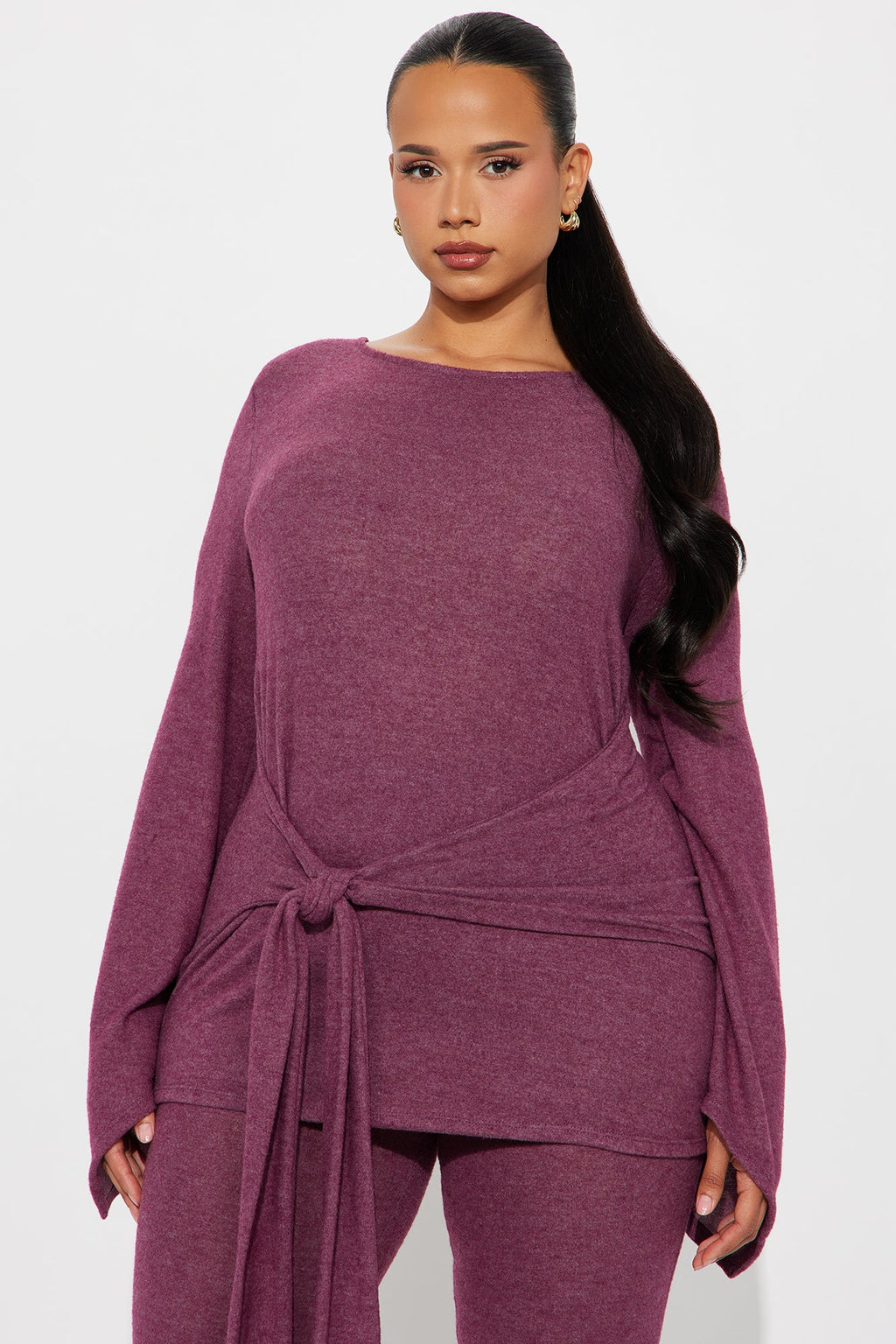 Current Mood Tie Waist Pant Set - Plum