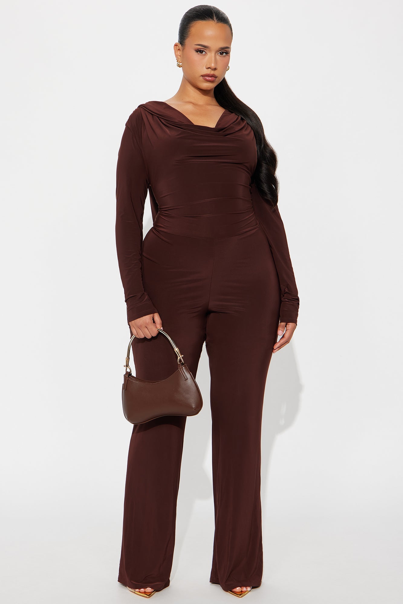Julie Cowl Neck Hooded Jumpsuit - Chocolate