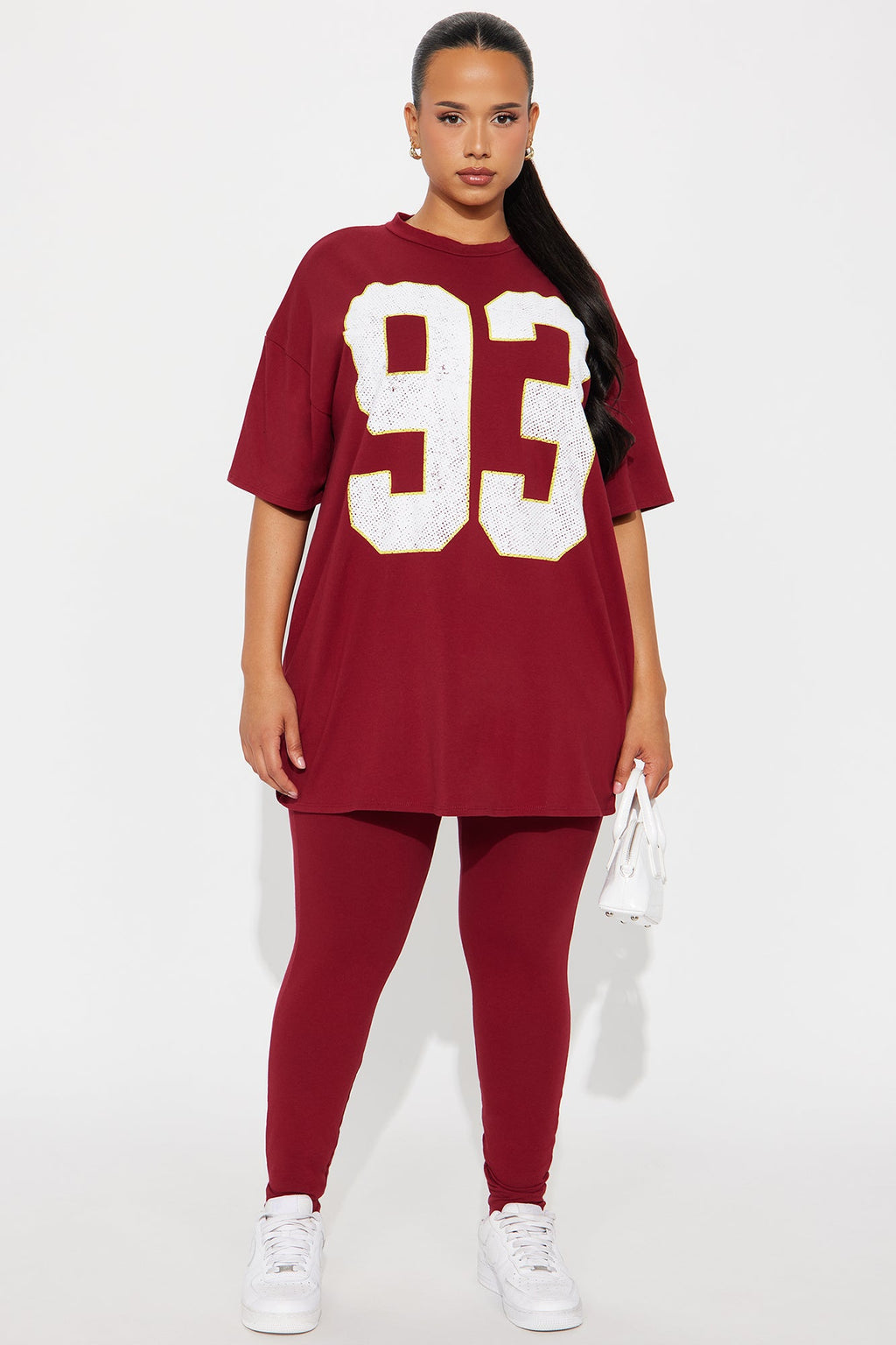 93 Sporty Vibe Graphic Pant Set - Burgundy