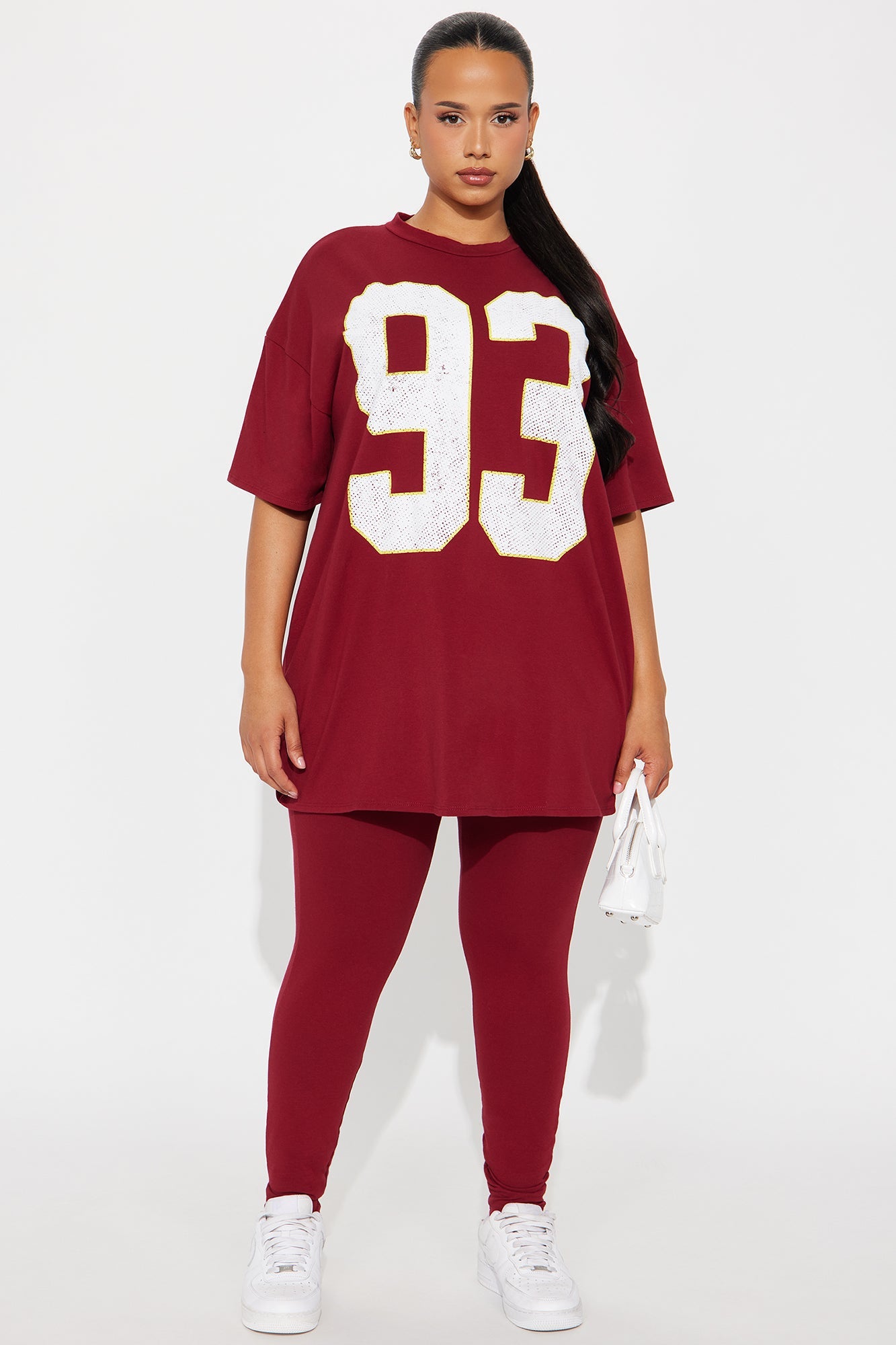 93 Sporty Vibe Graphic Pant Set - Burgundy