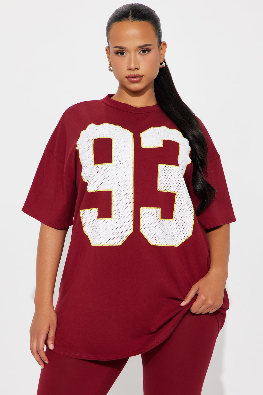 93 Sporty Vibe Graphic Pant Set - Burgundy