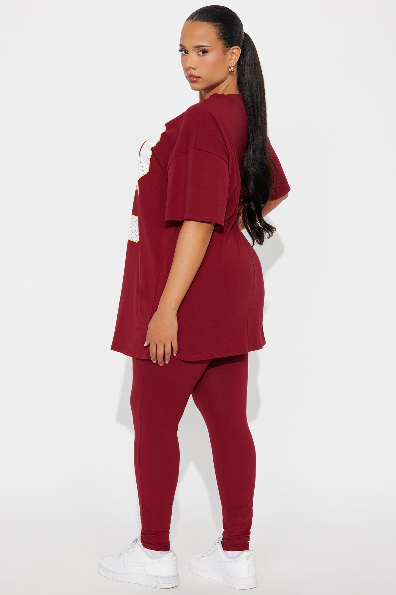 93 Sporty Vibe Graphic Pant Set - Burgundy