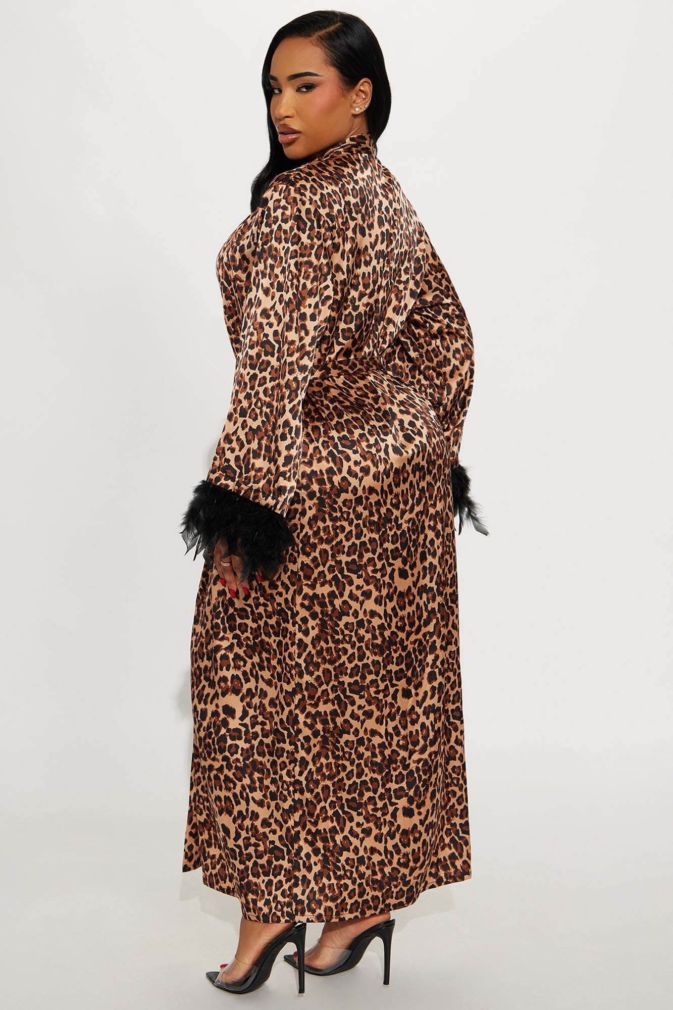 Never Demure Leopard Feather Satin Robe - Leopard