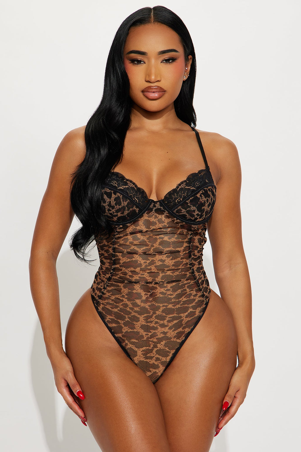 Come Back To Me Leopard Mesh Thong Teddy - Brown/combo