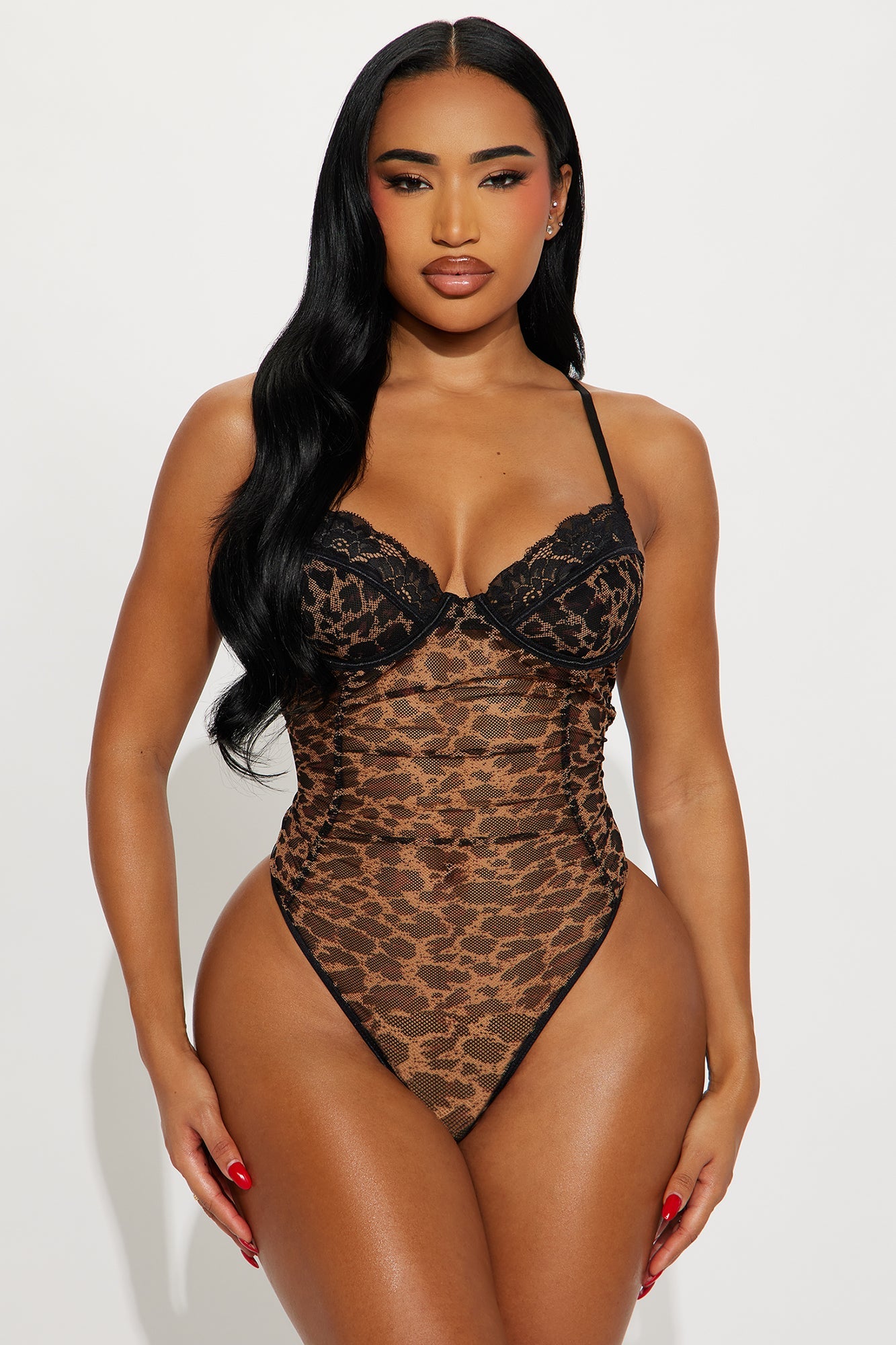 Come Back To Me Leopard Mesh Thong Teddy - Brown/combo