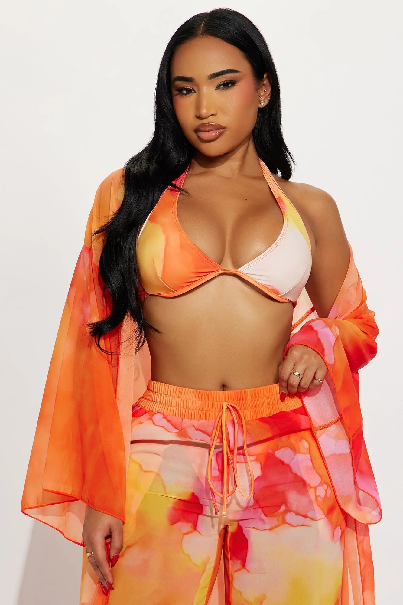 Moana 4 Piece Bikini Kimono & Pants Set - Orange/combo 