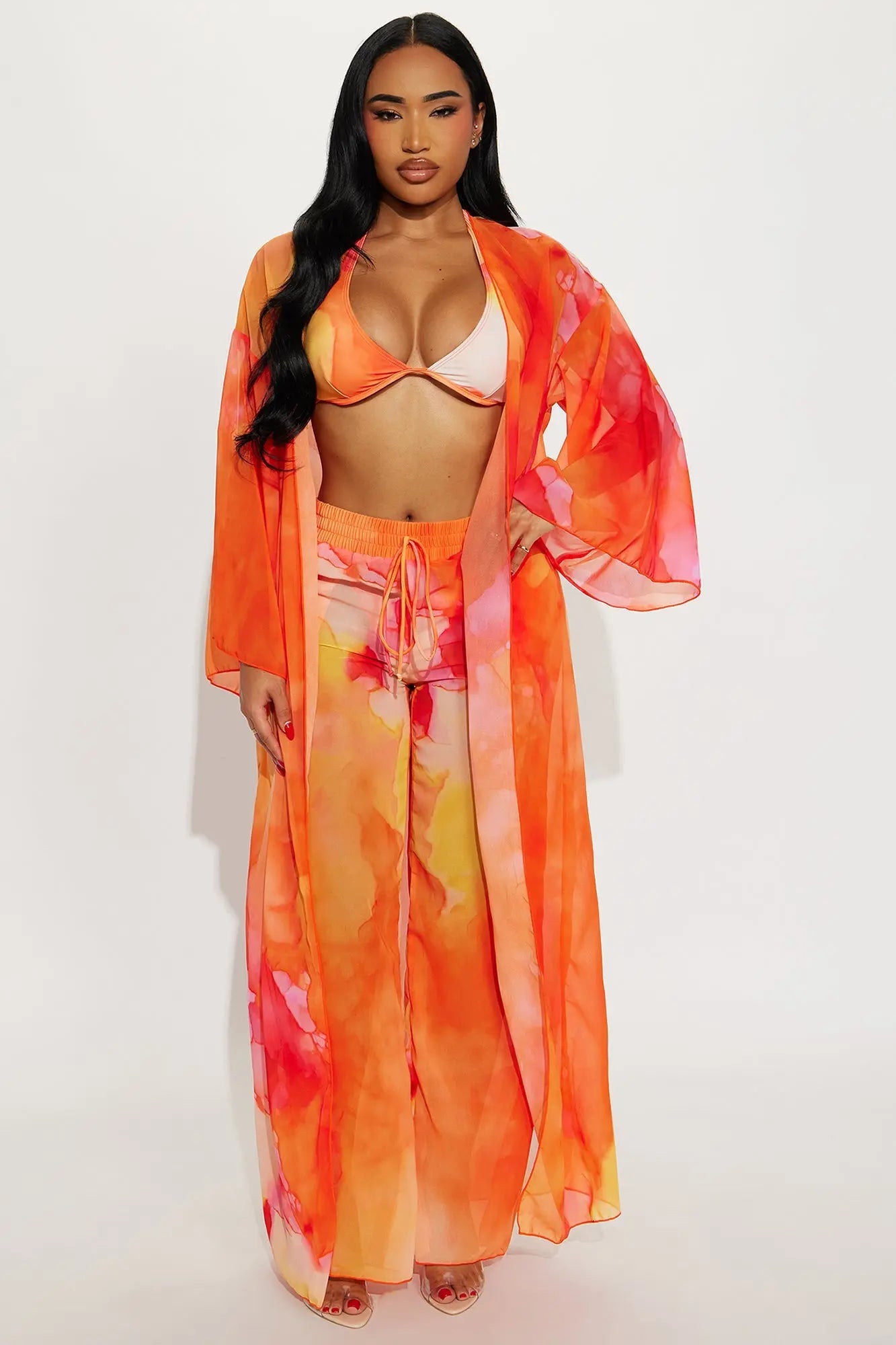 Moana 4 Piece Bikini Kimono & Pants Set - Orange/combo 