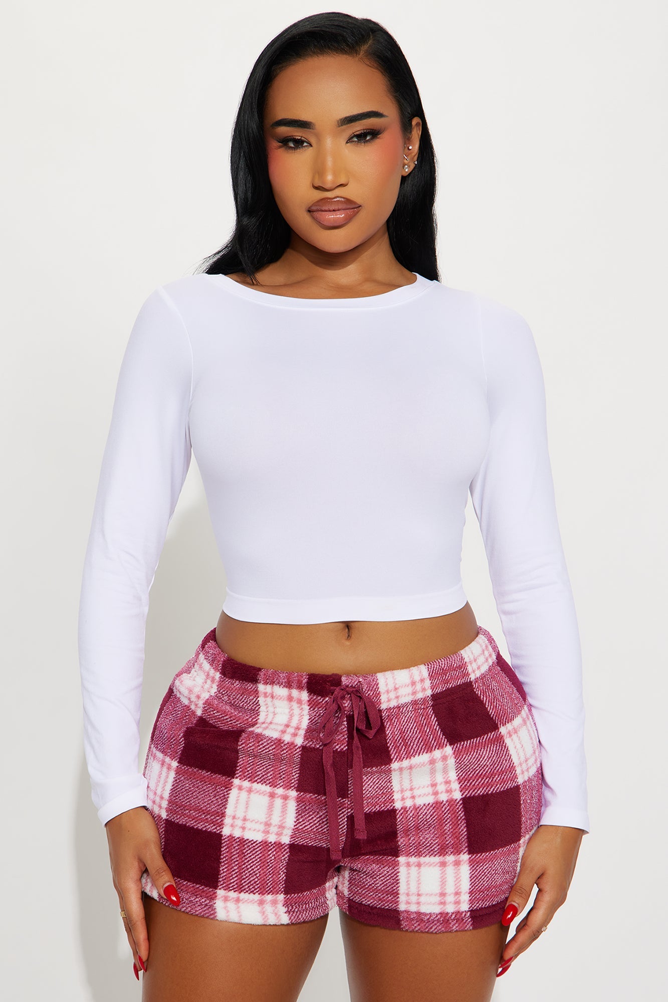 Cozy Together Plush PJ Shorts - Burgundy