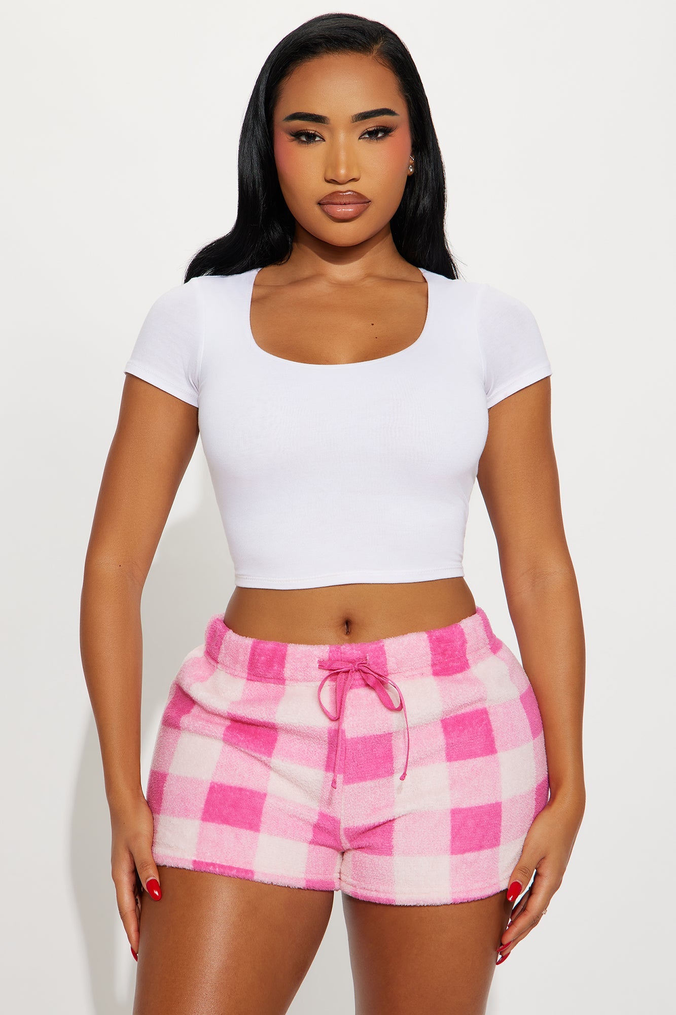 A Cozy Night Plush PJ Shorts - Pink/combo