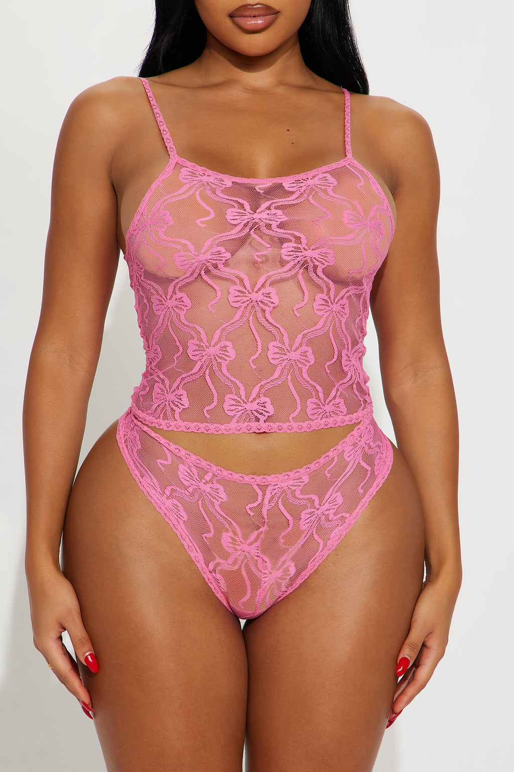 Pretty And Playful Lace 2 Piece Cami Boyshort Set - Pink